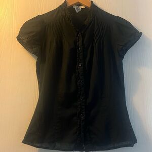 Elegant Black Short Sleeve Buttoned Blouse